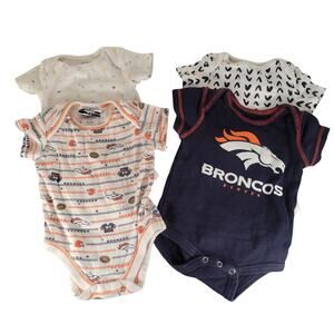Baby 0-3M Bodysuit Lot of 4 NFL Denver Broncos & Patterned Football Blue Orange